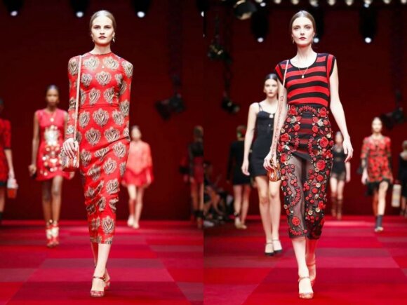 Manekenės Kristina Petrošiūtė ir Morta Kontrimaitė mados namų "Dolce&Gabbana" pristatyme