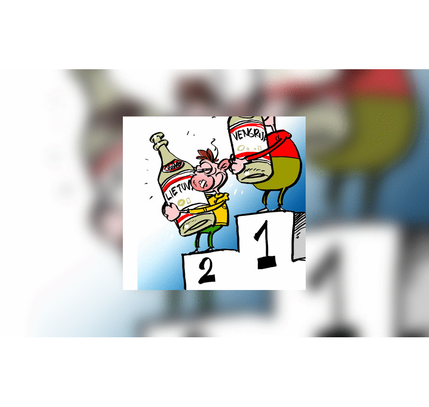 Lietuviai - girtuokliai rekordininkai - karikatura, vodka