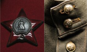 Raudonosios žvaigždės ordinas / sovietinio kitelio detalė / iš Tuskulėnų memorialo ekspozicijos