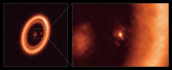 PDS 70 turi dvi planetas, b ir c, ir aiškų protoplanetinį diską .. ALMA (ESO / NAOJ / NRAO) / Benisty / A. Müller nuotr.