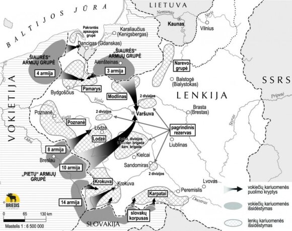 Vokiečių „Lenkijos kampanija“. Vokietijos ir Lenkijos pajėgų išsidėstymas 1939 m. rugpjūčio 31 d. bei tolesni Vokietijos puolimo planai, leidyklos „Briedis“ nuotr.