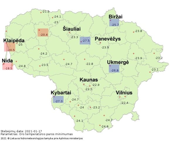 Coldest night this winter: in some places the temperature dropped to more than -27 degrees