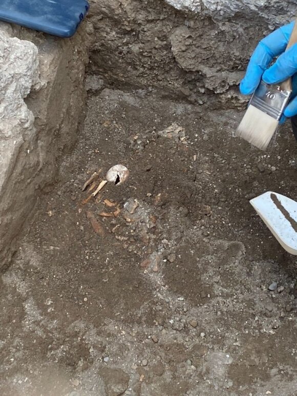Pompėjoje atrasta vėžlio patelė, kuri taip ir nespėjo padėti vieno vienintelio kiaušinio. pompeiisites.org nuotr.