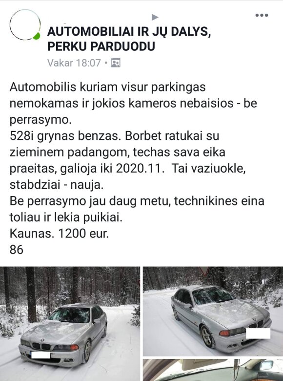 Parduodamas BMW, kuriam esą nebaisūs nei greičio matuokliai, nei baudos už stovėjimą