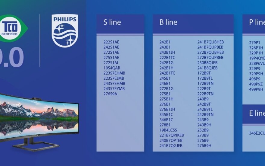 Šie „Philips“ monitoriai turi „TCO Certified Generation 9“ sertifikatą